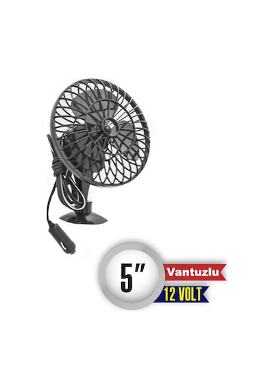 Carub Oto Vantilatör Mini 12V 5 İnch İnç Vantuzlu Vakumlu Araç İçi Soğutucu BR6400606