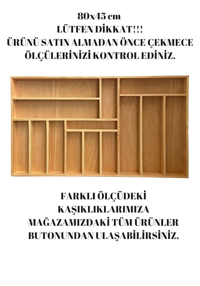 80x45 Cm Masif Ahşap Kaşıklık Çekmece İçi Yemek Takımı Ve Servis Gereçleri Düzenleyici Organizer