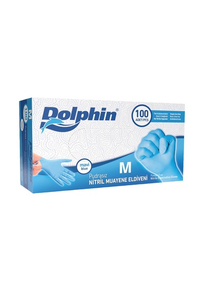 Dolphin Nitril Muayene Eldiveni Pudrasız 100 Adet Mavi M Dokulu Parmak Ucu 5'li Avantaj Paketi Tarı