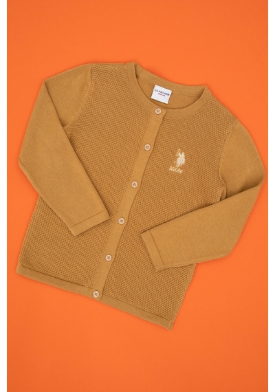 U.S. Polo Assn. Kız Çocuk Camel Düğmeli Bisiklet Yaka Triko Hırka 50316292-VR015