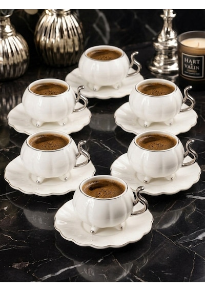 Acar Britton 6 Lı Porselen Kahve Fincan Takımı Silver 90 Ml 09411 Gümüş