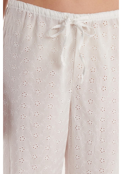 Tudors Kadın Regular Fit Rahat Kesim %100 Pamuk Ajurlu Ekru Pantolon-34199 Ekru