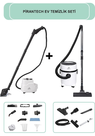 PiranTech CB-103A Buharlı Temizlik Makinesi + ES-07 Panda Islak & Kuru Elektrikli Süpürge