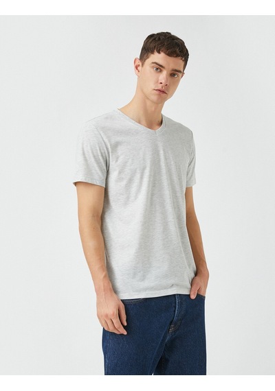 Koton V Yaka Basic Tişört Gri 2Sam10383Hk Gri