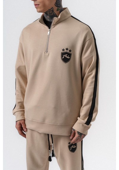 Respire Erkek Şerit Detaylı Yarım Fermuarlı Modal Sweatshirt Bej