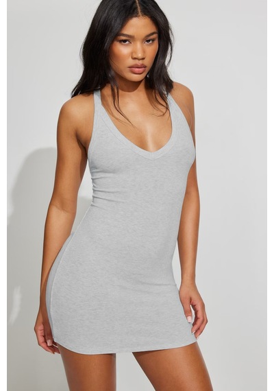 Seeh Gri Halter Yaka Sırt Detaylı Mini Elbise Sh363 Basic