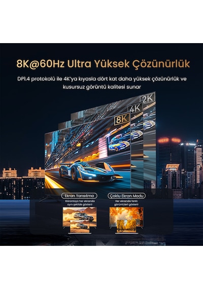 Veggieg Type-c To Dp Kablo 8k 60hz 4k 240hz Hdr Arc 48gbps Örgülü Çift Yönlü Görüntü Kablosu 1 Metre