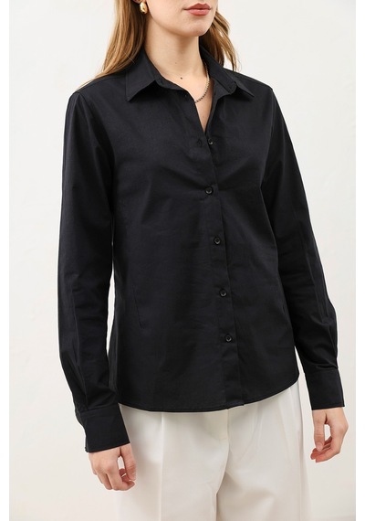 Antioch Basic Slim Fit Kadın Gömlek Siyah