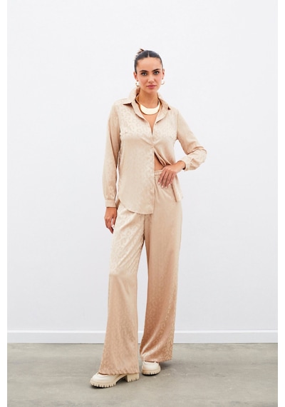 Sateen Bel Lastikli Desenli Pantolon - Camel-135100 Camel