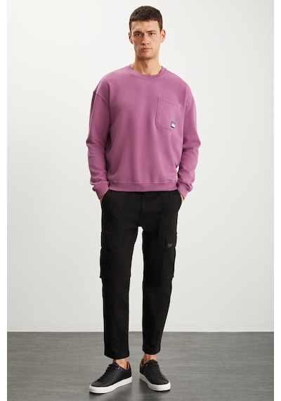 Grimelange Dımıtrı Erkek Soluk Efektlı Ceplı Süs Etiketli Oversıze Fit Bordo Sweatshirt