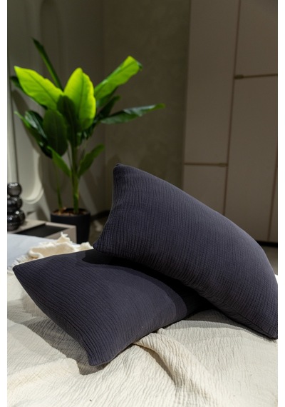 4 Katlı Müslin Yastık Kılıfı Antrasit 50x70cm 2adet