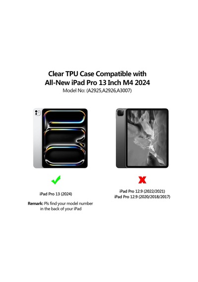 Apple Uyumlu iPad  Pro 13" Inç 2024 M4 Çip Köşe Korumalı Şeffaf Silikon Kılıf Tam Kalıp A2925 A2926 A3007 Kılıf