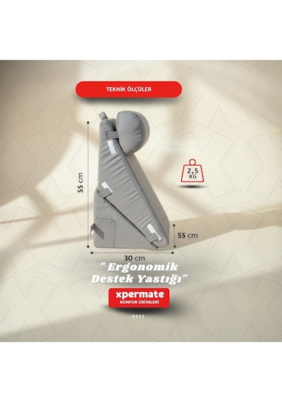 Ergonomik Destek Yastığı Baş, Sırt, Bel Ve Bacak Desteği Gri