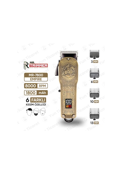 Mr. Trimmer Mr-7800 Detailer Şarj Göstergeli 6 Kademeli 8000 Rpm 1800 Mah Saç Sakal Erkek Bakım Tıraş Makinesi 3 Saat