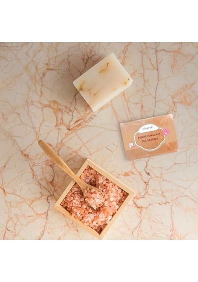 Hanzade Bitkisel Himalaya Tuz Sabunu 300-350 Gr Zengin Mineralli Doğal Saf Pembe Himalaya Kaya Tuzu Sabunu Doğal Peeling Acı Badem