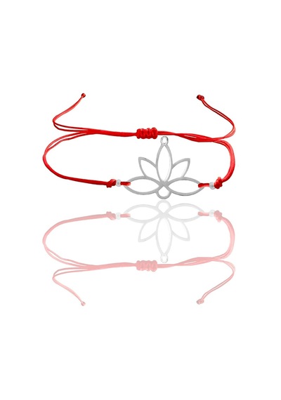 Gümüş Lotus Yaşam Çiçeği Kırmızı İpli Bileklik