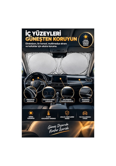 Robeve Araç Ön Cam Güneşliği Katlanabilir Reflektif Tasarım - Güneş Ve Isı Koruyucu Oto Güneşlik, Direksiyon Torpido Konsol Koruyucu Araba Aksesuarı Araba Güneşlik Araç Güneşlik Oto Perde Araç Perde