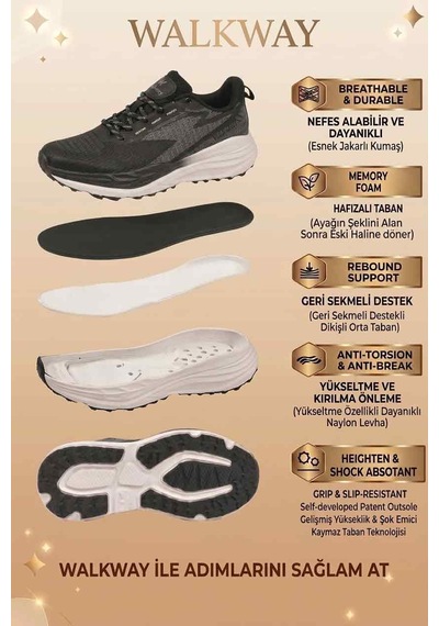 Walkway Flexion G Siyah-beyaz Memory Foam Unisex Spor Ayakkabı SİYAH-BEYAZ