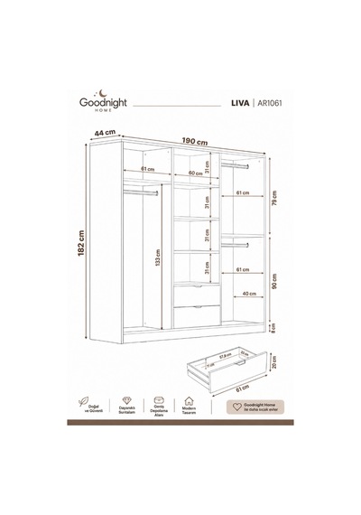 Home Liva 6 Kapaklı Gardırop 190x182x44 Cm Krem - 912186988 Krem Home Liva 6 Kapaklı Gardırop 190x182x44 Cm Krem - 912186988 Krem