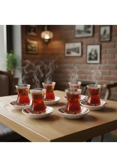 Paşabahçe 6'li Çay Bardağı 130cc Ve Porland Porselen 6'li Çay Tabağı Set Kolye,küpe Hediyeli Diğer
