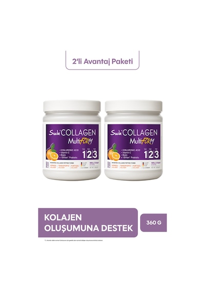 Suda Collagen Multiform Kolajen,vitamin C,biotin,hyaluronik Asit,saç,tırnak,cilt Portakal Aromalı 360g X2 Adet
