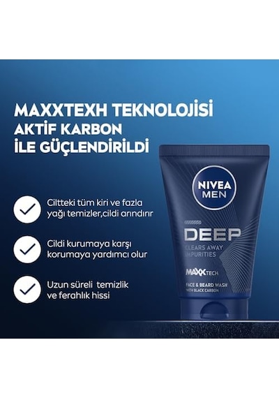 Men Erkek Yüz Ve Sakal Temizleme Jeli Deep Dimension 100 Ml,nemlendirici,yağ Arındırıcı,aktif Karbon,gün Boyu Ferahlık