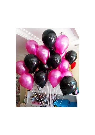 25 Adet Metalik Sedefli Siyah-Fuşya Karışık Balon Helyumla Uça