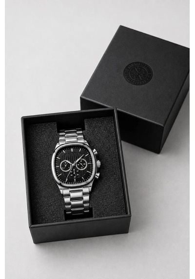 Erkek Gümüş Renk Metal Kordon Analog Kol Saati Siyah Kadran Takvim Göstergeli - Gümüş Çok Renkli 96587900