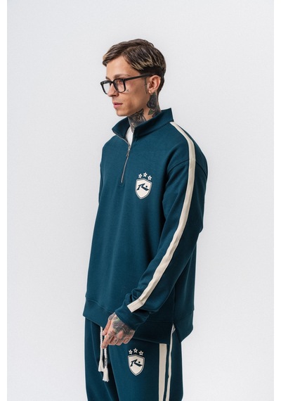 Respire Erkek Şerit Detaylı Yarım Fermuarlı Modal Sweatshirt Zümrüt