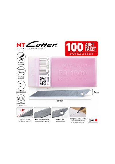 Nt Cutter Bd-1800 9mm Metal 30 Derece Maket Bıçağı Yedeği