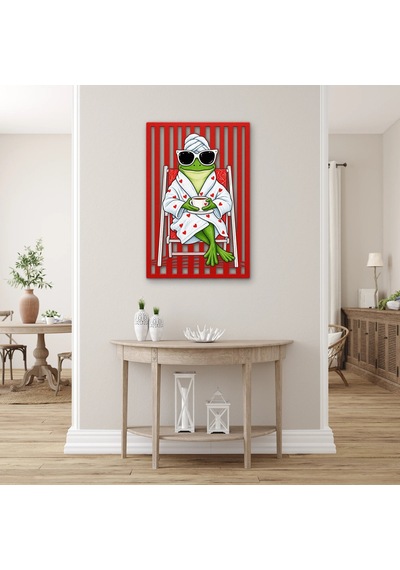 Bornozlu Keyifçi Kurbağa Metal Tablo 33x50 Cm Çok Renkli