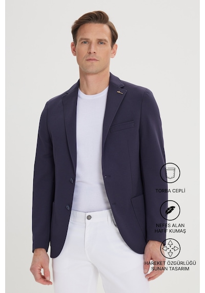 Ac&Co / Altınyıldız Classics Erkek Lacı Slim Fit Dar Kesim Mono Yaka Casual Ceket Lacı Lacivert