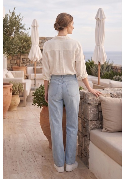 Rovebella Luce Mavi Boru Paça Jean Pantolon