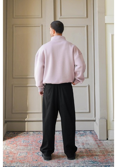 Mürdüm Cozy Basic Yarım Fermuar Oversize Sweatshirt Mürdüm