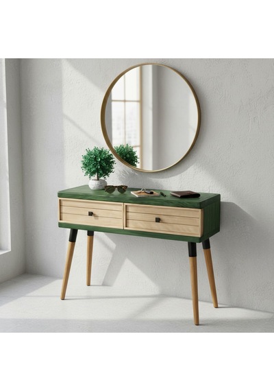 Mobenta Stria Entry: Modern Masif Dresuar 2 Çekmeceli Antre Konsolu - 120x31 Ye-bz Yeşil-krem