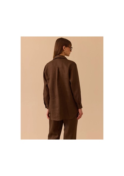 Seçil Oversize Kesim Keten Takım Kahverengi - 906327920 Kahverengi