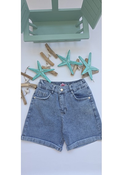 Bilge Trend Kız Çocuk Duble Paça Denim Kot Şort Mavi