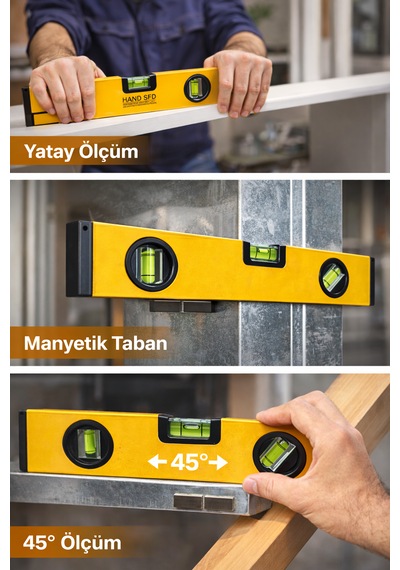 Hand Sfd 30 Cm Manyetik Su Terazisi 3 Gözlü Profesyonel Terazi