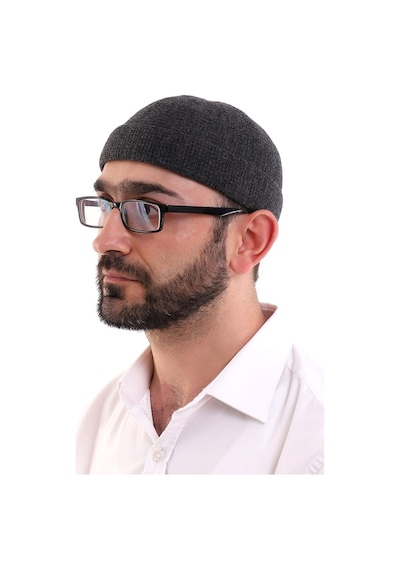 Kışlık Kadife Takke Katlamalı Düz Desen - Açık Siyah