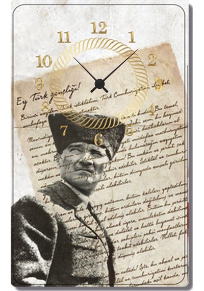 Decorıta Cam Saat | Atatürk Eskiz Çok Renkli