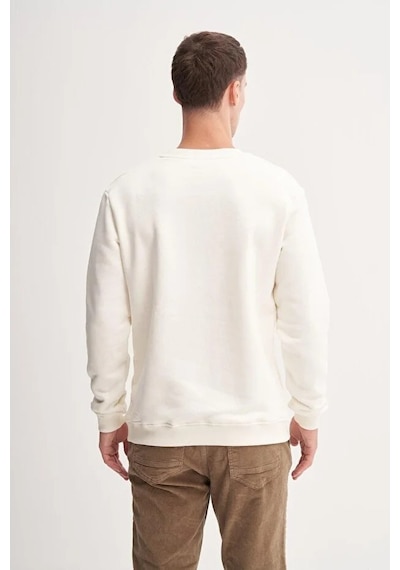 Cazador Kalın Diyagonal Dokulu %100 Pamuk 3 İplik Regular Fit Sweatshirt 25k Ekru