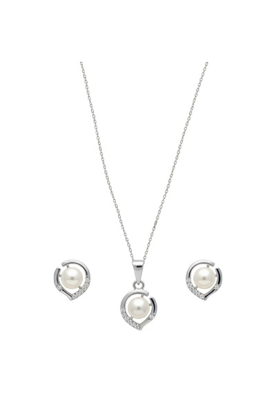 Oya Silver Zirkon Taşlı Damla Çerçeveli İnci Gümüş Set & Takım Inc04858f