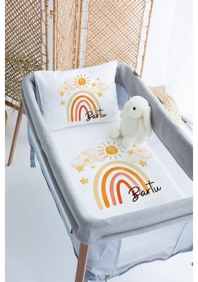 Lilabio %100 Pamuk Saten İsme Özel İsimli 70x120 Park Yatak Nevresim-seti-gökkuşağı