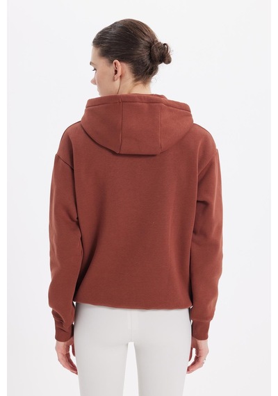 Tudors Kadın Oversize Geniş Kesim Pamuklu Yumuşak Dokulu İçi Polarlı Basic Kahverengi Kapüşonlu Sweatshirt-42082 Kahverengi