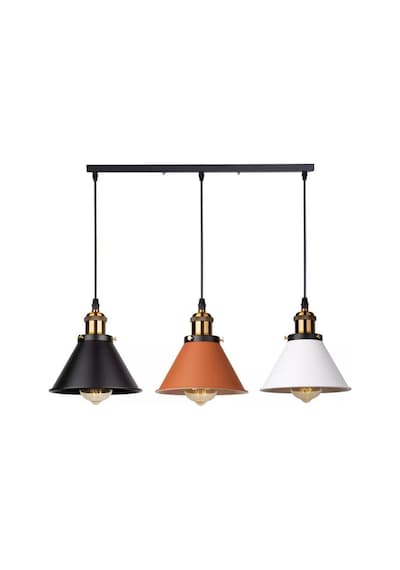 Rsylight Retro Masa Üstü 3 Lü Bakır Siyah Beyaz Rustik Metal Sarkıt Avize 60 Cm