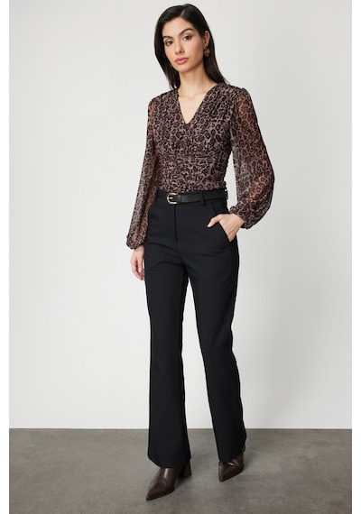 On Fashion On Beli Kemerli İspanyol Paça Pantolon Siyah