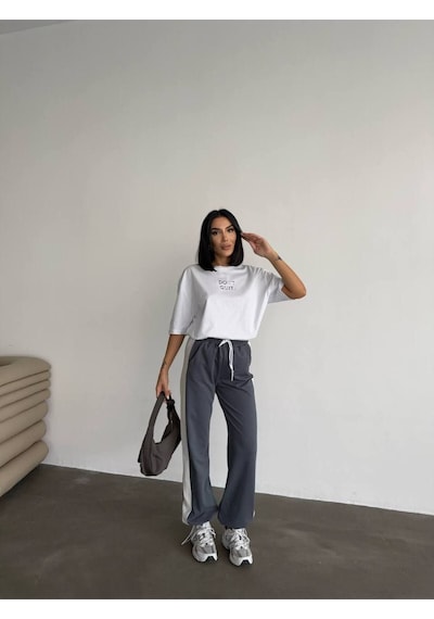 Rawea Oversize Unisex Eşofman Takımı - Dijital Baskılı, Pamuklu & Rahat Antrasit
