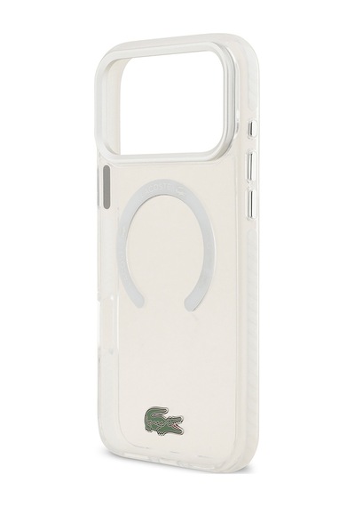 Apple Uyumlu iPhone 17 Pro Max Kılıf Lacoste Lisanslı M-safeli İkonik Timsah Logolu Buzlu Kapak Beyaz Beyaz
