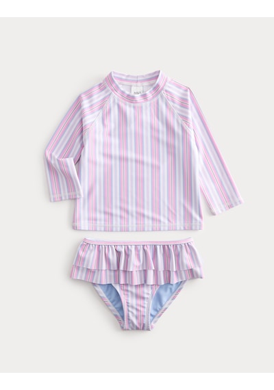 Marks & Spencer Çizgili Çocuk Mayo Takımı T77006057U Pembe