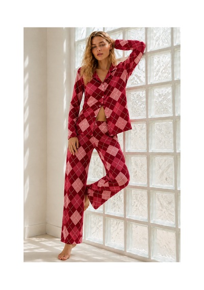 Fit Women Kadın Regular Bürümcük Kırmızı Pijama Takımı